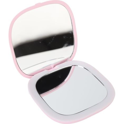 Miroir de maquillage LED grossissant x3, double face, pliable, portable, éclairage blanc, rose (1/5)