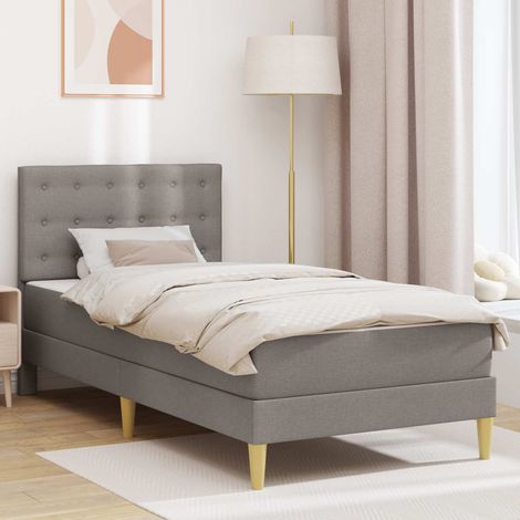 Cadre de lit avec matelas 80 x 200 cm taupe en tissu, contreplaqué et tête de lit - PANGIVO (1/5)