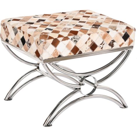 Tabouret élégant en cuir avec pieds en acier pour intérieur chic - Brun beige avec touches argentées (1/5)