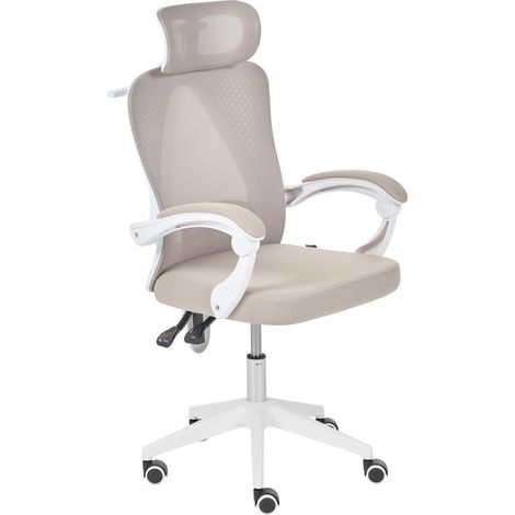 Silla de oficina moderna con base giratoria altura ajustable reposabrazos reposacabezas de malla beige Seranev (1/5)
