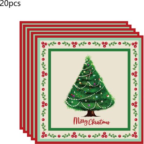 Assiettes En Papier - Serviettes En Papier - Kit Vaisselle Jetable Thème Noël - Pour Fêtes Familiales Ou Réceptions - 20 Pièces (1/5)
