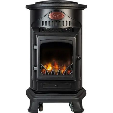 Stufa a Gas 3.4 Kw Effetto Camino Fiamma Vera Nero Matt con Controllo Calore