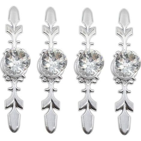 Lot de 4 poignées simples en cristal de style européen à trou unique pour armoires, tiroirs, penderies, argent (1/4)