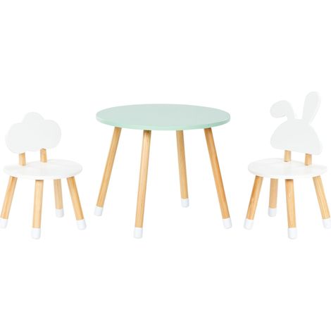 Set 2 posti per bambini Tavolo con sedie Tappi per gambe in MDF Stanza dei bambini Bianco e legno chiaro Robin