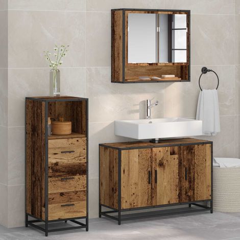 Juego de muebles de baño con cajón 3 pcs Madera envejecida