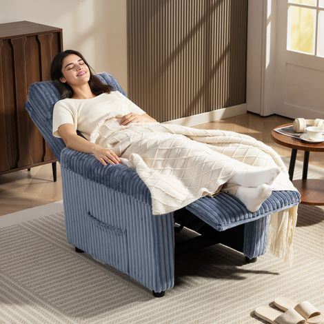 Sillón Relax Reclinable Manual Tapizado en Pana Instalación Rápida Reposapiés Acolchado Grueso Azul Oscuro (1/5)