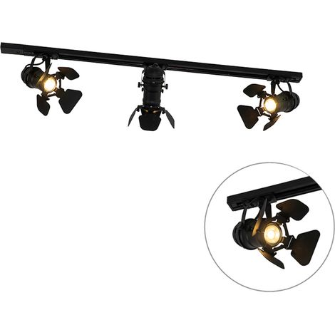 Qazqa – Système d'éclairage sur rail noir avec 3 spots GU10 – Intensité variable – Longueur 100 cm – Aluminium pour intérieur moderne