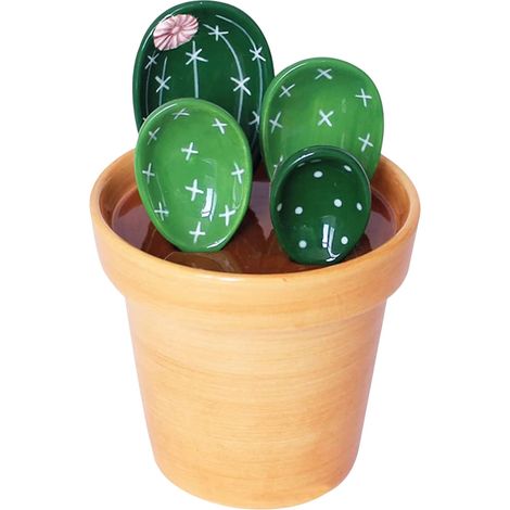 Cuillères à Mesurer en Céramique - Forme Cactus - 4 Pièces + Support - Pour Cuisine Maison - Capacités 1/4 tsp à 1 Tbsp (1/5)
