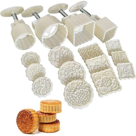 Moules à gâteaux de lune, ensemble de 4 presses manuelles avec 12 moules pour la cuisson de gâteaux, biscuits et desserts (1/5)