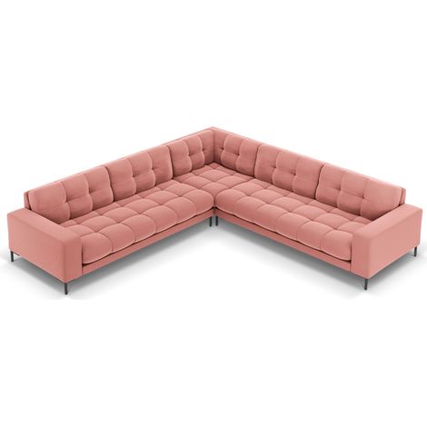 Canapé d'angle symétrique 6 places en velours rose (1/5)