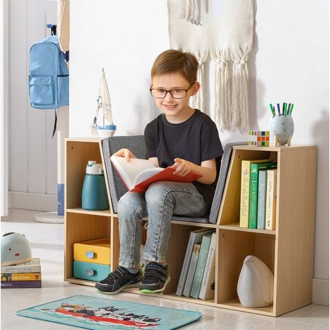 Kinderregal mit Sitzbank und 6 Fächern, 103 x 30 x 62 cm, Grau/Natur, OKMYHOME (1/5)