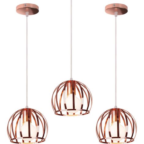 Lustre Suspension Industrielle Vintage Rétro E27 Luminaire Or Rose pour Couloir Escalier Chambre - 3PCS (1/5)