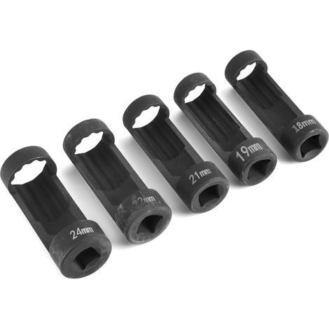 Lot de 5 douilles à écrou de jambe de force 12 pans, entraînement 1/2", diamètres 18 mm, 19 mm, 21 mm, 22 mm et 24 mm, pour clé hexagonale 6496 (1/5)