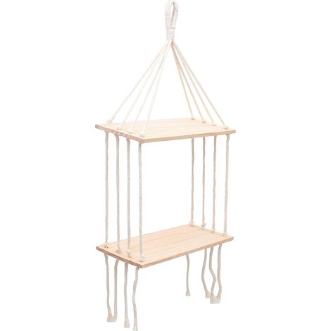 Étagère Murale Décorative en Corde de Coton Tressée 2 Niveaux Couleur Beige Crème Fait Main Rangement Mural Suspendu pour Chambre et Salon Support Pratique pour Objets (1/5)