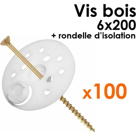 Pack 100 Rondelles d'isolation + 100 Vis à bois 6x200