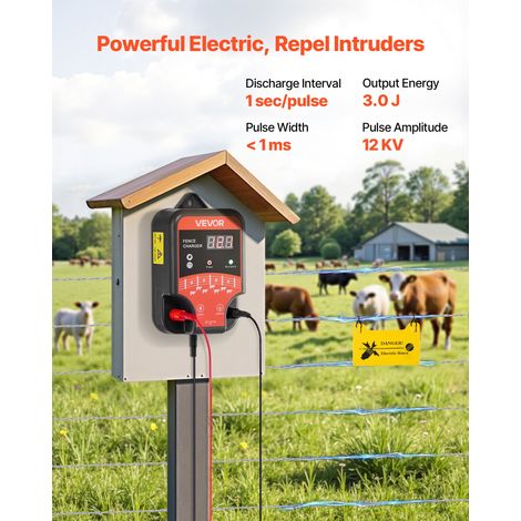 Chargeur de Clôture Électrique, 3 J, Électrificateur de Clôture Électrique, Compatible Alimentations CA CC Solaire, 12 kV, Indicateur LED, Portée 1-3 km, pour Empêcher Intrusion Animaux Sauvages (1/5)