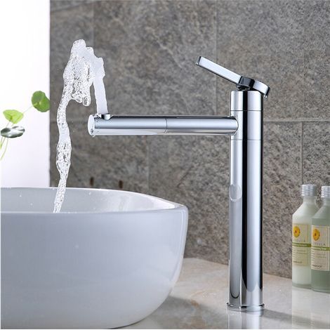 Grifo mezclador alto para lavabo – Caño giratorio de 360° – Acabado cromado – Cuerpo de latón H59 – Monomando para un control preciso (1/5)