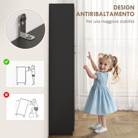Armoire de rangement noire 59x31x155 cm, 2 portes avec étagères ajustables en bois, design moderne (1/5)