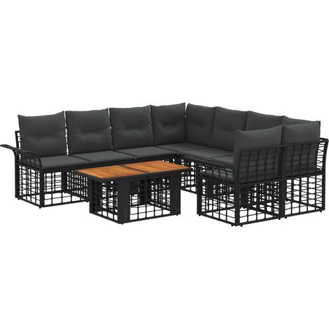 Set Divano da Giardino 9 pz Nero e Grigio scuro polyrattan vidaXL (1/5)