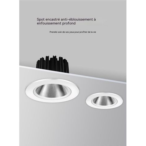 Lampe spot encastrée COB anti-éblouissement profonde, downlight LED intérieur salon chambre