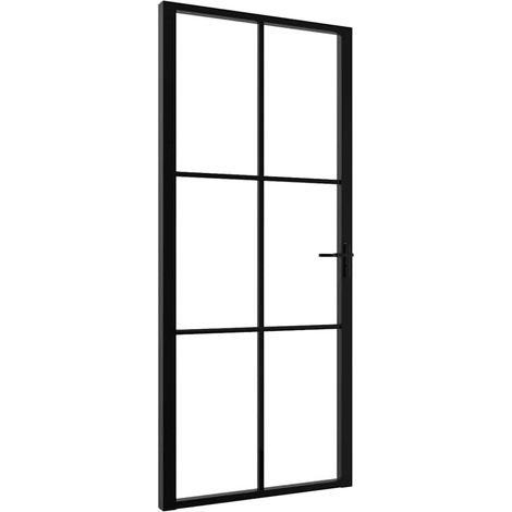 vidaXL Puertas interiores 93 x 201,5 cm Aluminio Negro y Transparente (1/2)