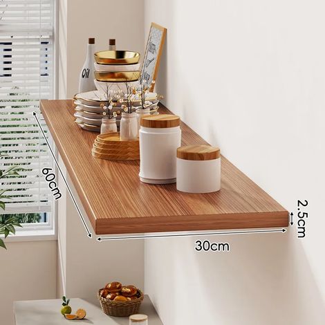 (Couleur noyer 60 x 30 cm) Étagère murale avec un tableau d'affichage pour salon, maison, fixation murale en bois massif, étagère murale stratifiée, présentoir (1/5)
