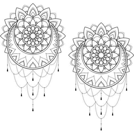 Autocollant Mural Mandala Fleur Noir en PVC, Lot de 2 Pièces (1/5)
