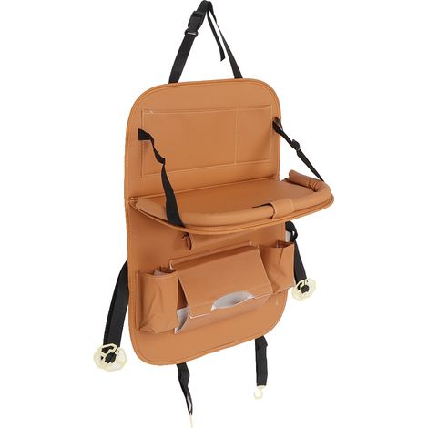 Sac de rangement suspendu au dossier siège arrière pliable organisateur poches boisson accessoire auto polyvalent jaune cuir PU pour voiture camion SUV 1 pièce (1/5)