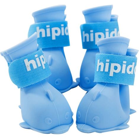 Bottes pour animaux de compagnie, chaussures de pluie imperméables en silicone pour chien, motif dessin animé mignon, avec fermeture auto-agrippante, pour Poméranien, Bichon, Teddy, bleu, taille S (1/5)
