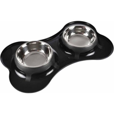 Gamelle Double pour Chien "Forme Os" 45cm Noir