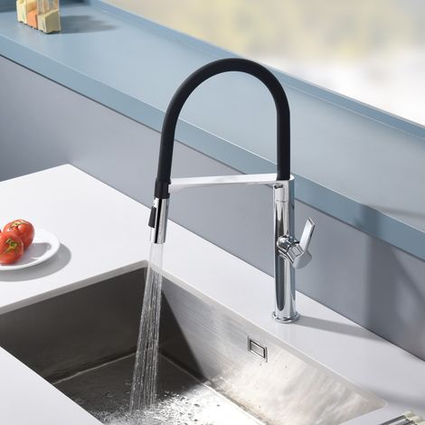 SUMERAIN Mitigeur de Cuisine Extensible avec Bec Pivotant, Mitigeur de Cuisine en Acier Inoxydable SUS304 Sans Plomb, Noir Mat (1/5)
