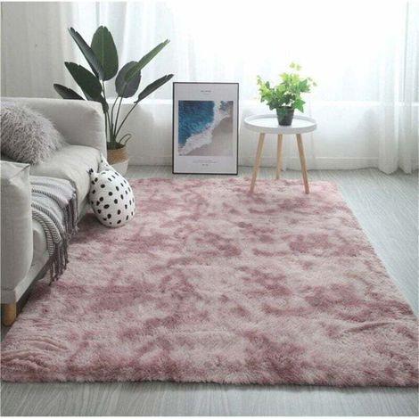 Tapis Dégradé Doux et Moelleux, Long Cheveux Lavable avec Le Fond Antidérapant, Tapis Décoratif de Style Moderne pour Salon, Chambre, Canapé (Rose + Violet, 60x160cm)-Fei Yu (1/5)