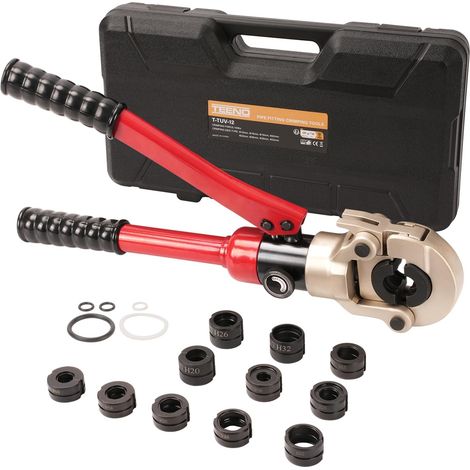 Teeno – Pince à sertir hydraulique 15-32mm – Tête rotative 360° – 12 matrices interchangeables – Pression 100 kN pour raccords cuivre et PEX