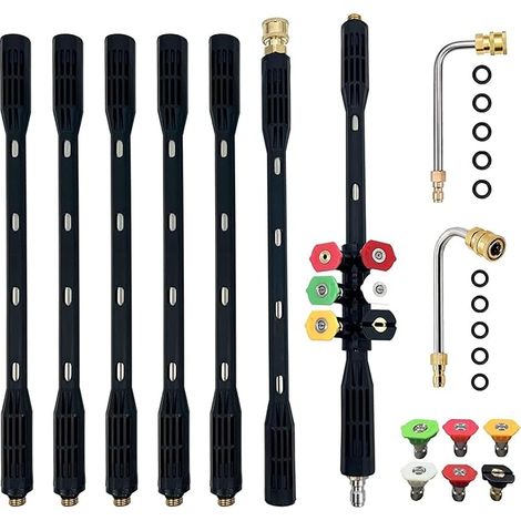 Bastille d'extension de lave-pression-9 Pack Gutter Nettoyage Outils Extension Baguette, Lance de remplacement de lave-linge électrique avec 5 embouts de buse, 1/4 "Connexion rapide, 4000PSI (1/5)