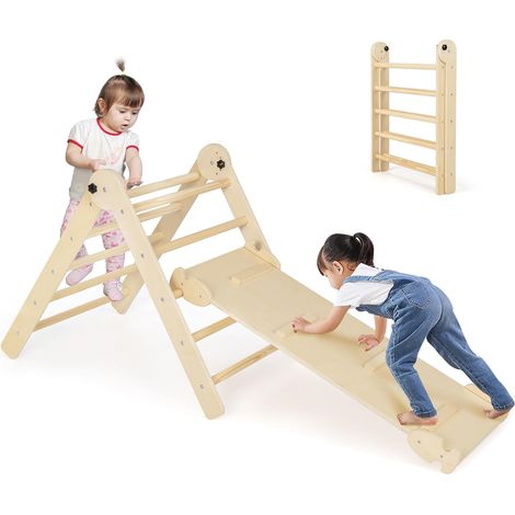 3-in-1 Triangular Climbing Toys Indoor & Outdoor Playground w/ Pikler Triangle & Sliding (1/5)