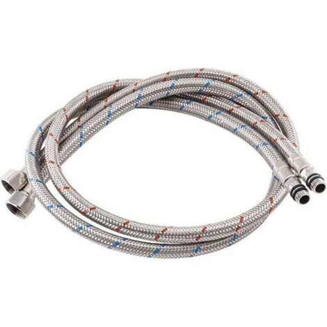 Raccordement flexible en acier inoxydable 100cm pour mitigeur robinet d'évier cuisine - Eau chaude et froide (1/4)