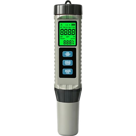 Testeur d'Eau 8-en-1 - TDS/EC/pH/Temp/ORP/Cl/Salinité, Précision - Alovez
