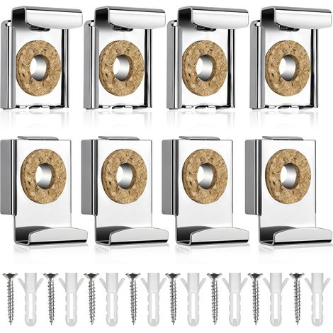2 Ensembles (8 Pièces) Fixation Miroir Mural de Ressorts Argent - Accroche Miroir à Hauteur Réglable avec Tampons en Liège, Support Miroir, pour Miroirs de Salle de Bain et de Chambre Jusqu'à 12 kg (1/5)