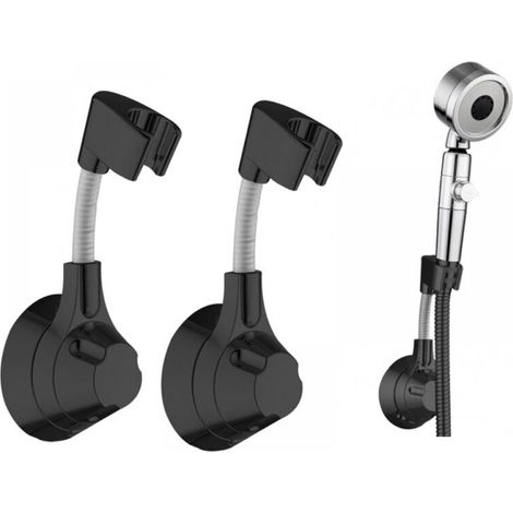 Wandmontierter Duschkopfhalter – Kein Bohren erforderlich, Tragfähigkeit 5 kg, schwarz, für Handbrausen, 2er-Set. (1/5)