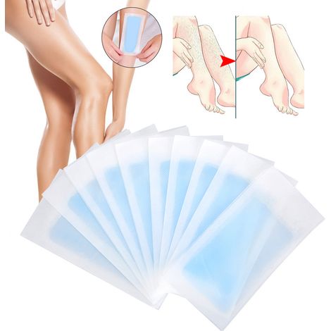 10 bandes de cire dépilatoires pour jambes, corps et visage (bleues) (1/5)