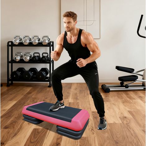 Verstellbare Aerobic-Step-Plattform 76 cm, rutschfest, ABS, rot und schwarz OKMYHOME (1/5)