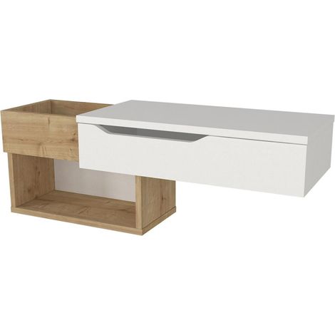 Consolle sospesa con 1 cassetto e 2 nicchie Naturale e Bianco - DAREKA
