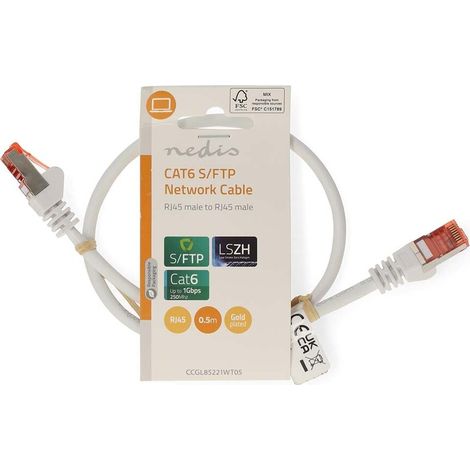 Nedis CAT6-Netzwerkkabel / RJ45 Stecker / RJ45 Stecker / S/FTP / 0.50 m / Rund / LSZH / Weiss / Label