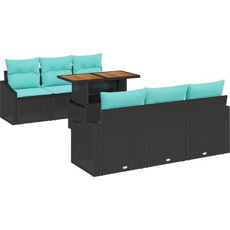 Garden Sofa Set 7 pcs 6-Seater Black and Teal vidaXL (1/5)