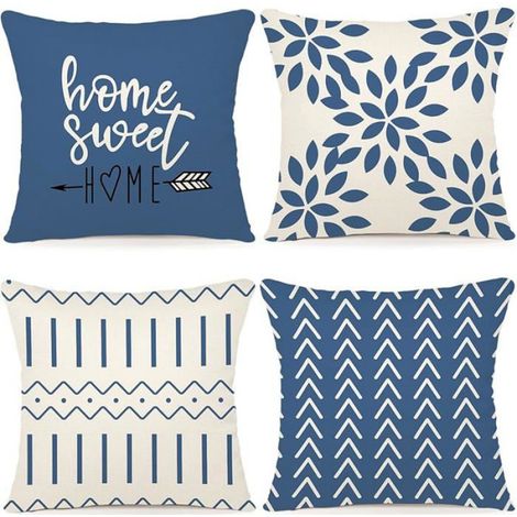 Lot de 4 Housse de coussin, Lin, Fermeture invisible, 40x40 cm, Décoration salon (1/5)