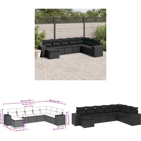 8-tlg. Garten-Sofagarnitur mit Kissen Schwarz Poly Rattan - Gartenmöbel - Sofasatz - Outdoor Möbel - PE-Rattan - Wetterfest - Home & Living (1/3)