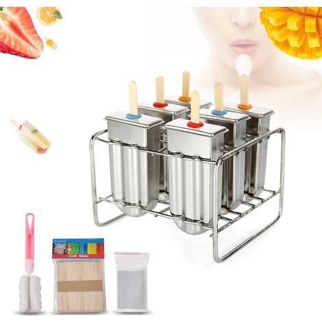 Moule à Glace en Acier Inoxydable avec Porte-Bâtonnets pour Esquimaux et Sucettes Glacées
