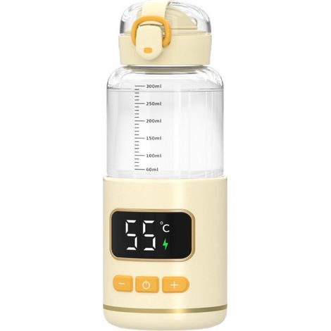 Calientabiberones portátil inalámbrico,Capacidad 300 ml,Vidrio de borosilicato,Control de temperatura 37,55 °C,Batería de 15000 mAh (1/2)