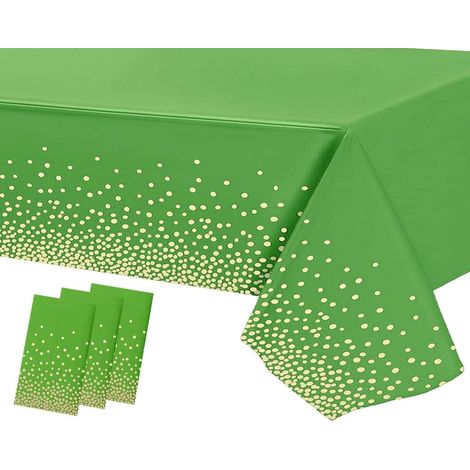 3er Pack Tischdecke Rechteckig Grün mit Goldpunkten, 137x274cm, Einweg, Wasserabweisend