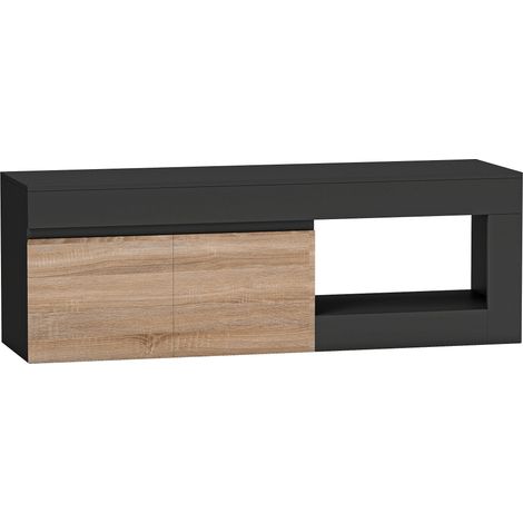 Meuble TV 2 portes pour écrans jusqu'à 60 pouces, meuble téléviseur noir avec rangement et étagère ouverte (1/5)